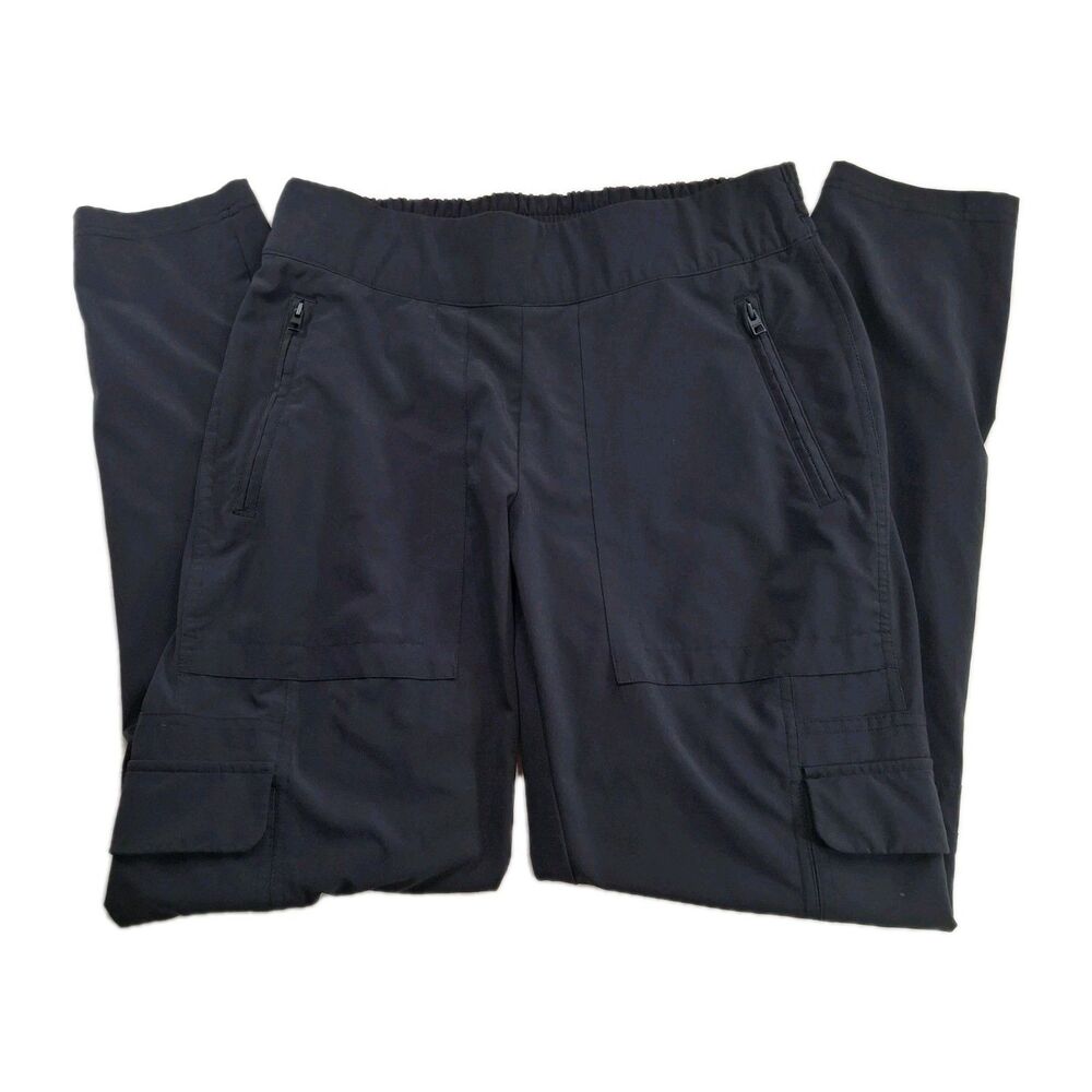 Athleta Women’s Sz 4 Black Cargo Pants Elastic Waist Zipper Pockets Athleisure